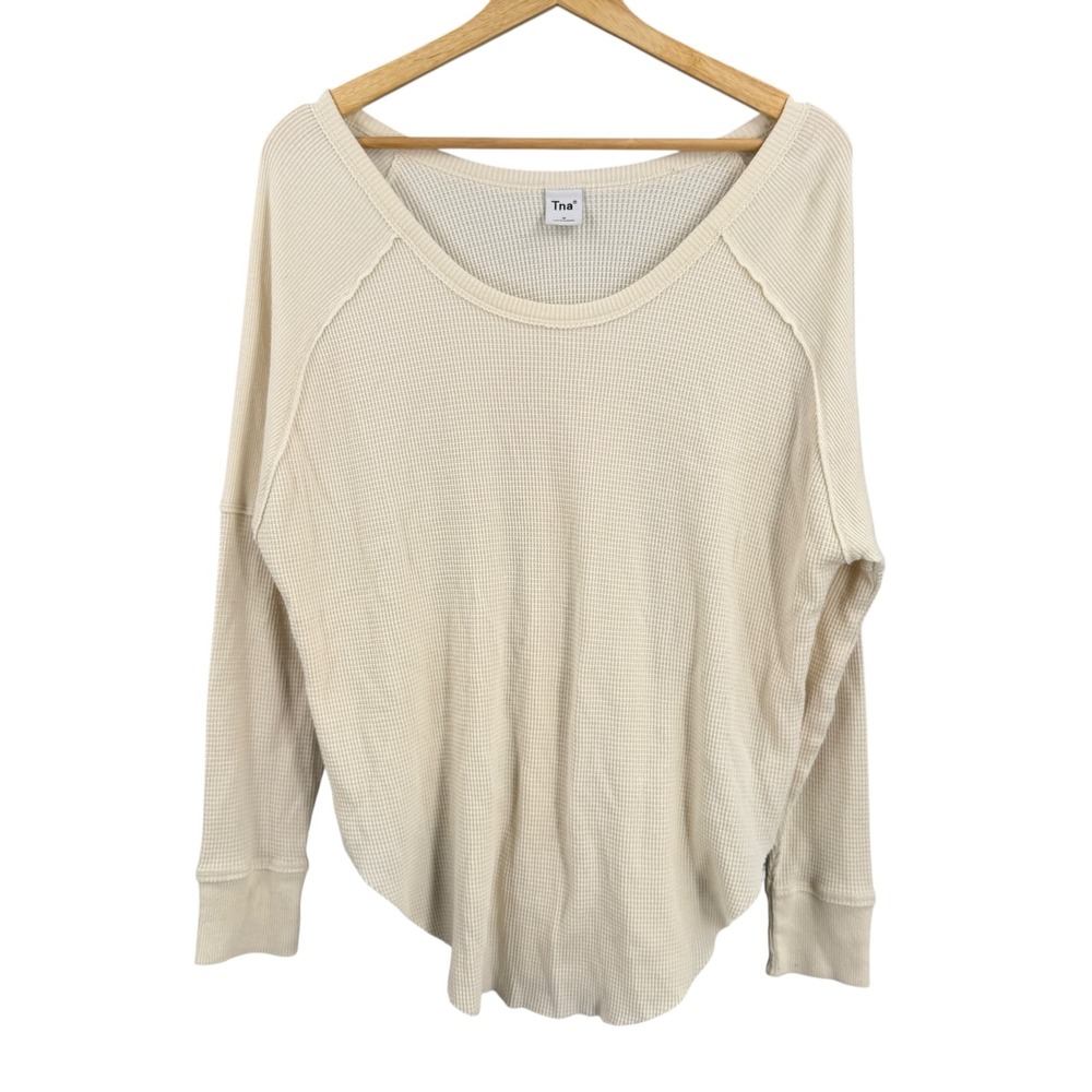 TNA Aritzia Waffle Knit‎ Thermal Top Cream Long Sleeve Womens Medium